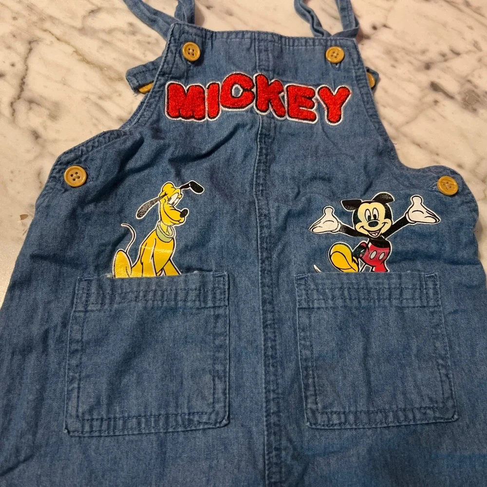 Disney Baby Mickey Mouse Pluto Blue Denim Shortall Overalls Toddler 18M Playwear